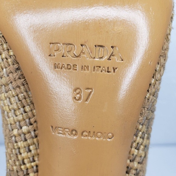 PRADA Woven Color Block Orange Croc Cap Toe Green Leather Trim Pumps Size 37 EU - Picture 10 of 15